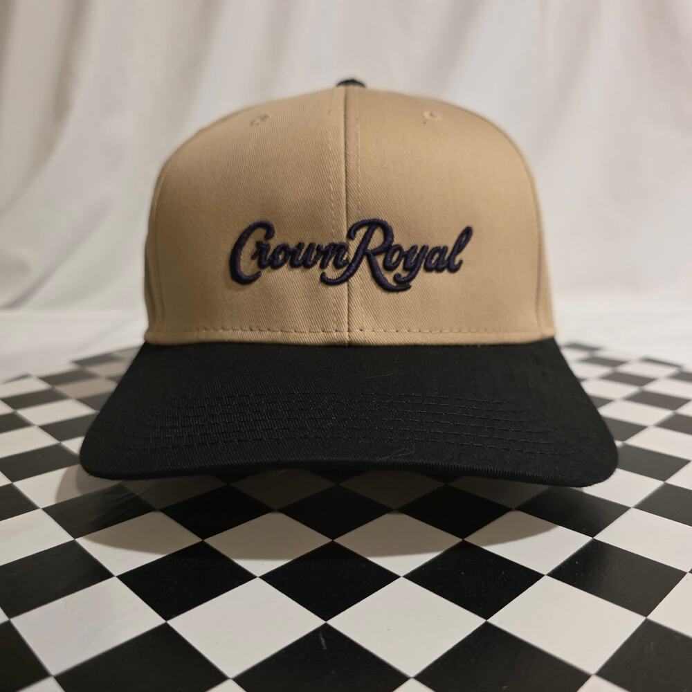 Crown Royal Snapback Hat OTTO Cap Tan Khaki Black Two‎ Tone Liquor Promo
